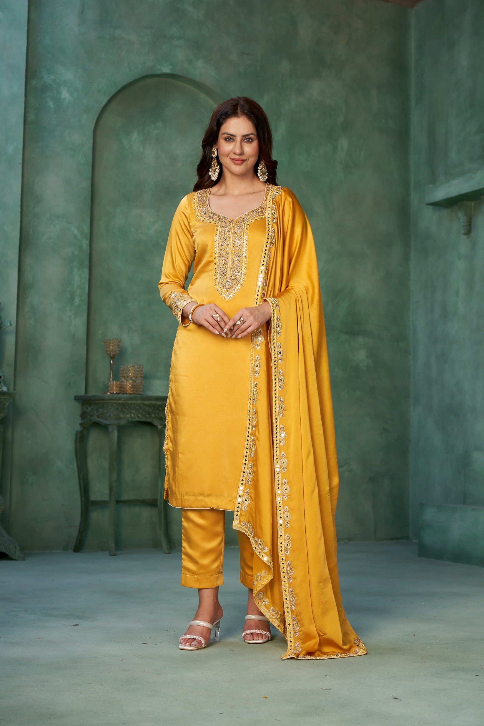 Yellow Mirror work Salwar Suit