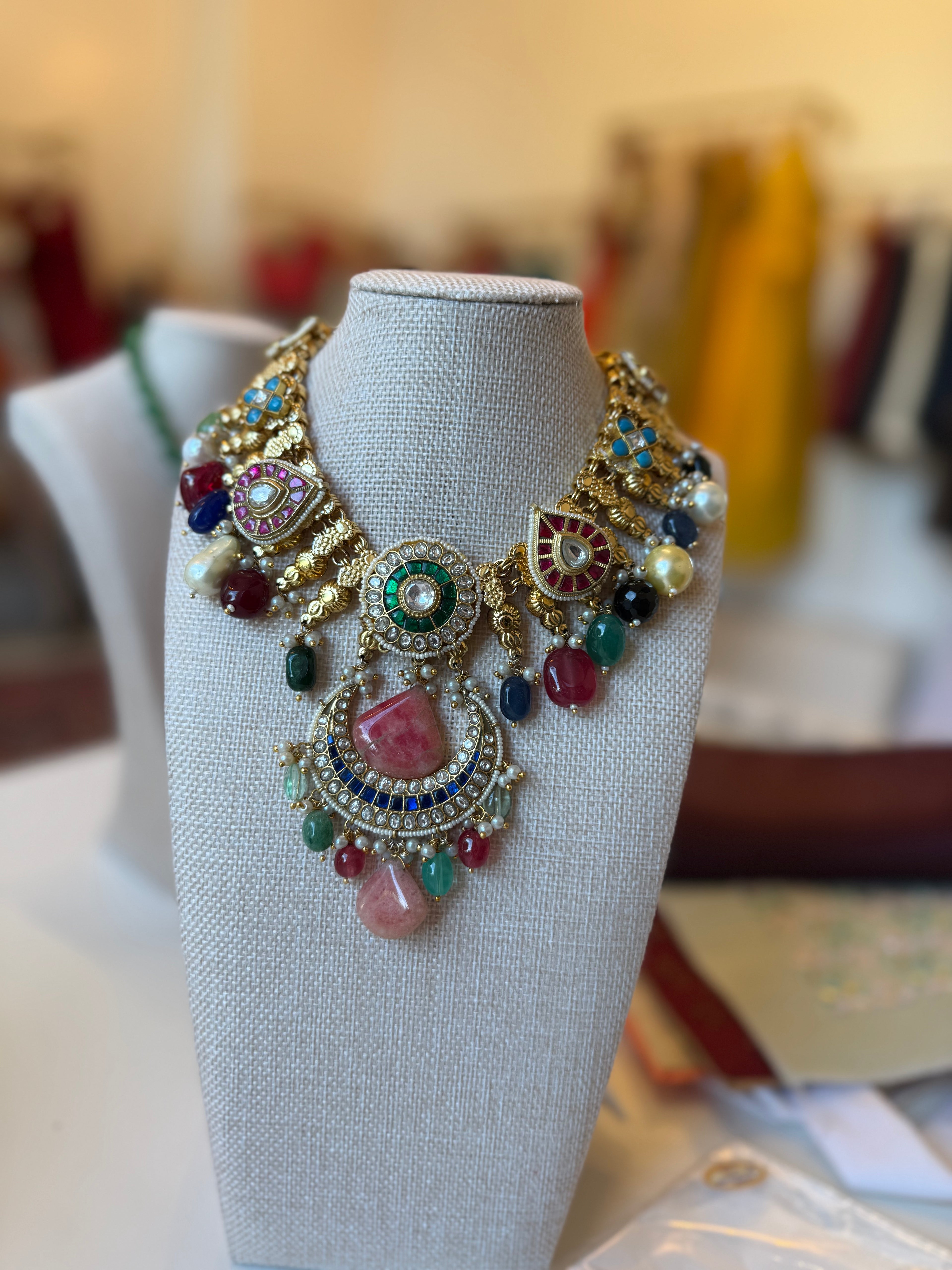 Gold Finish Beads and pearls Necklace set