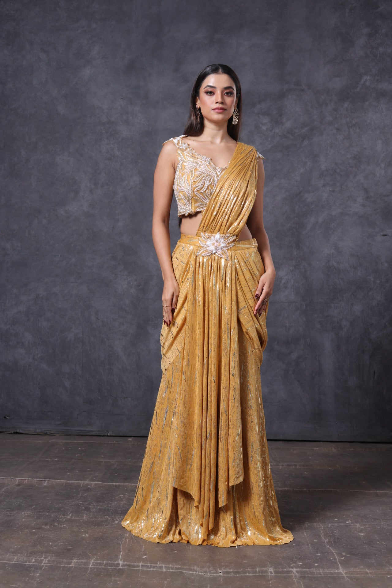 Yellow Pre pleated Saree