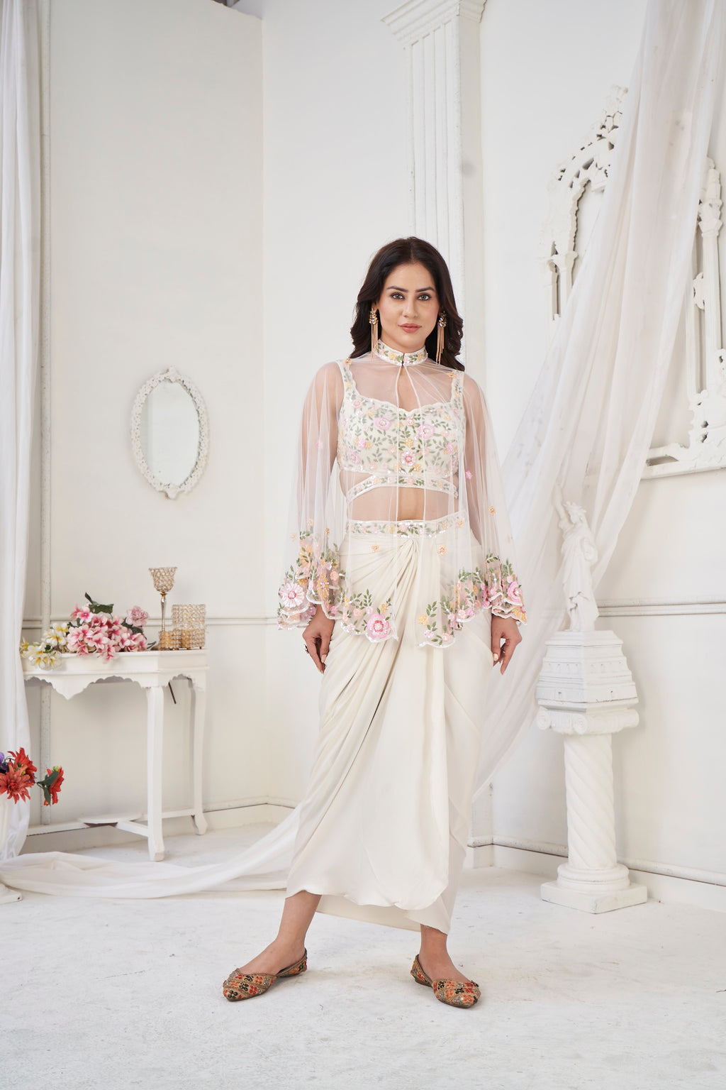 Dhoti and croptop with cape