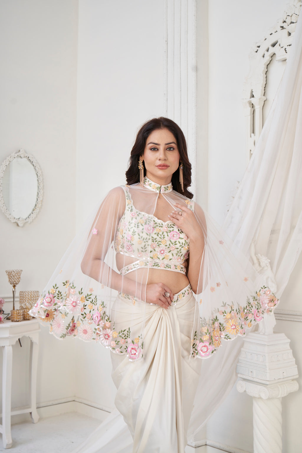 Dhoti and croptop with cape