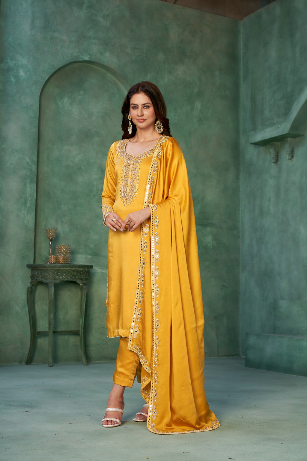 Yellow Mirror work Salwar Suit