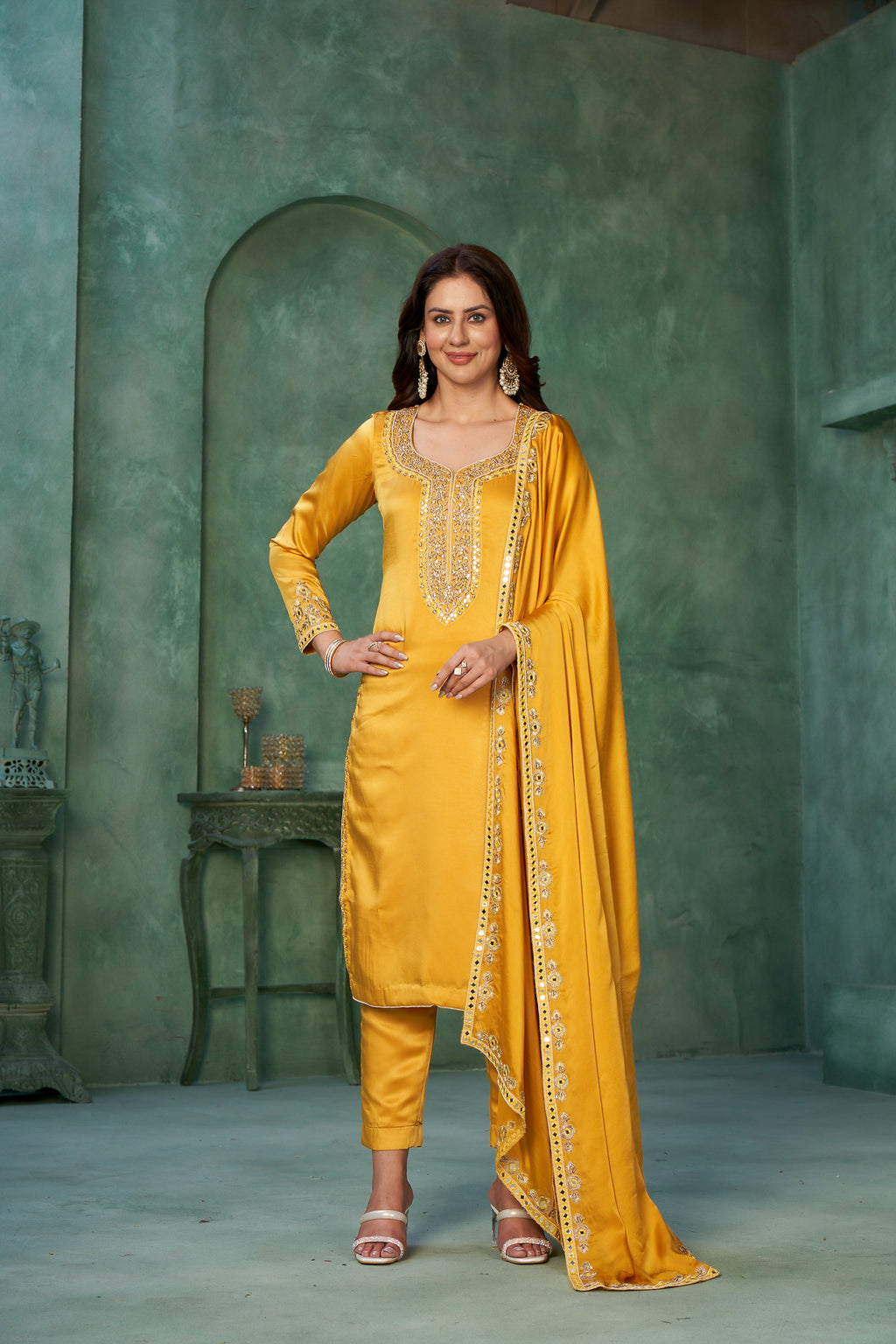 Yellow Mirror work Salwar Suit