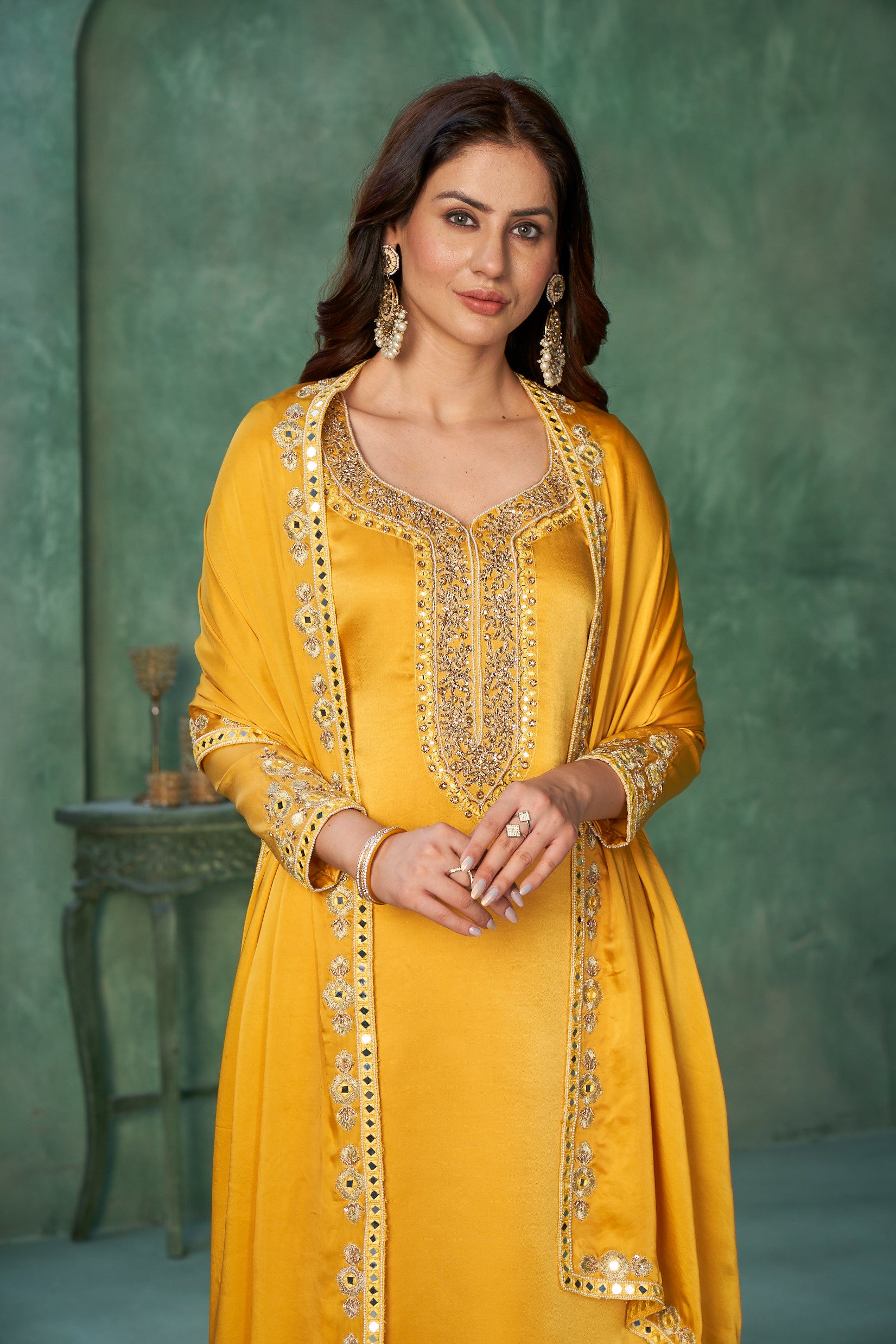Yellow Mirror work Salwar Suit