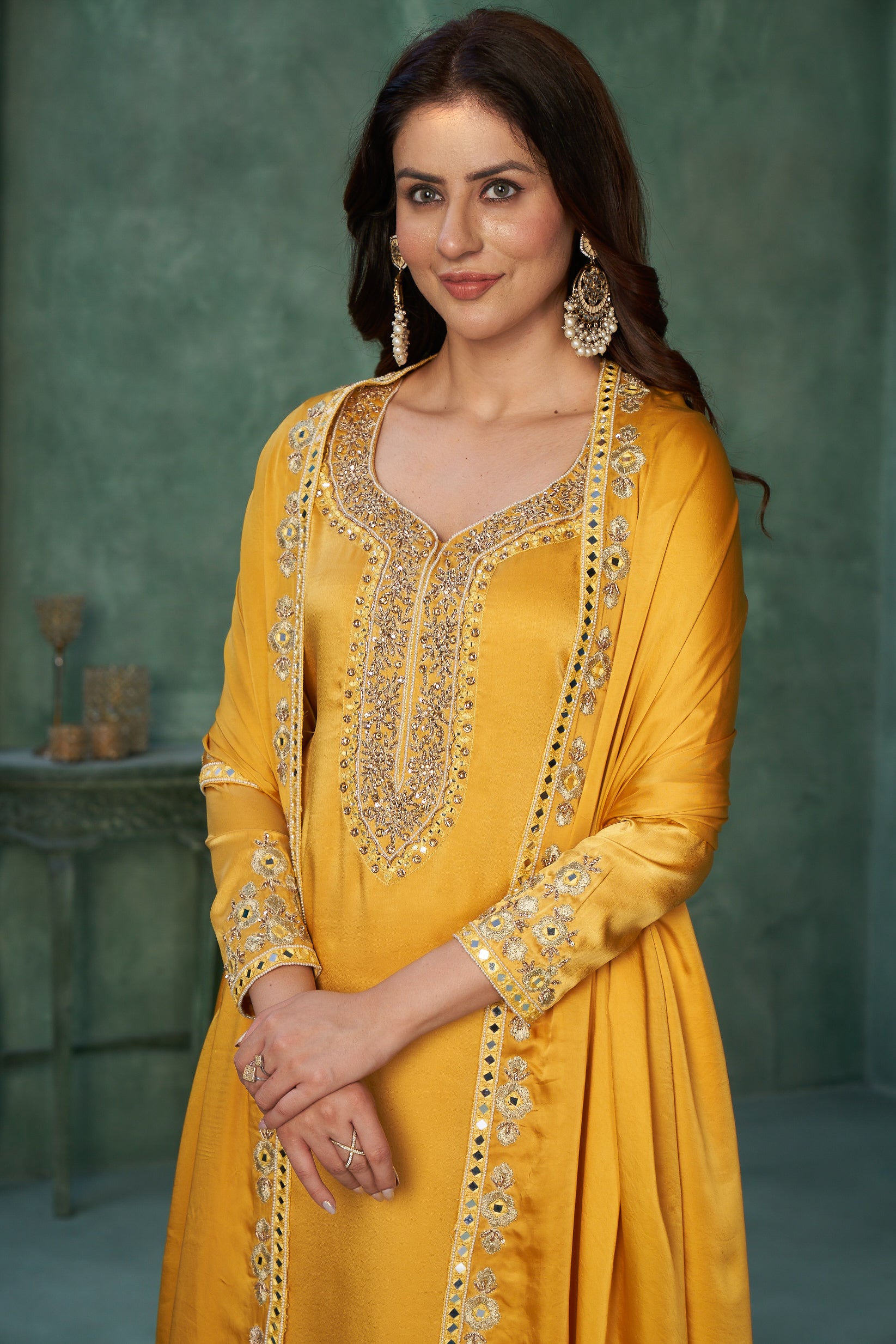 Yellow Mirror work Salwar Suit