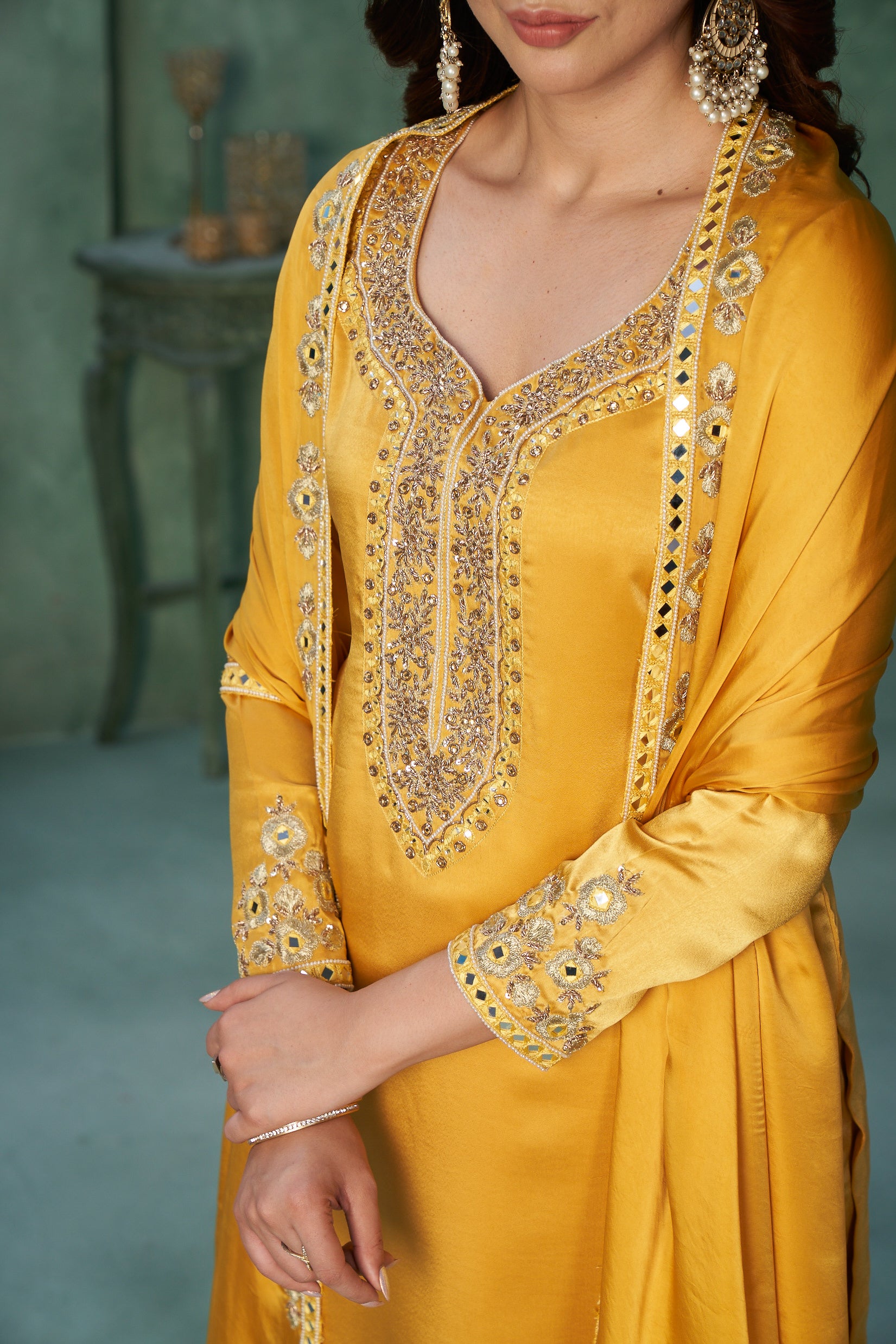 Yellow Mirror work Salwar Suit