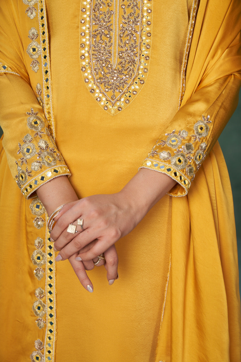 Yellow Mirror work Salwar Suit