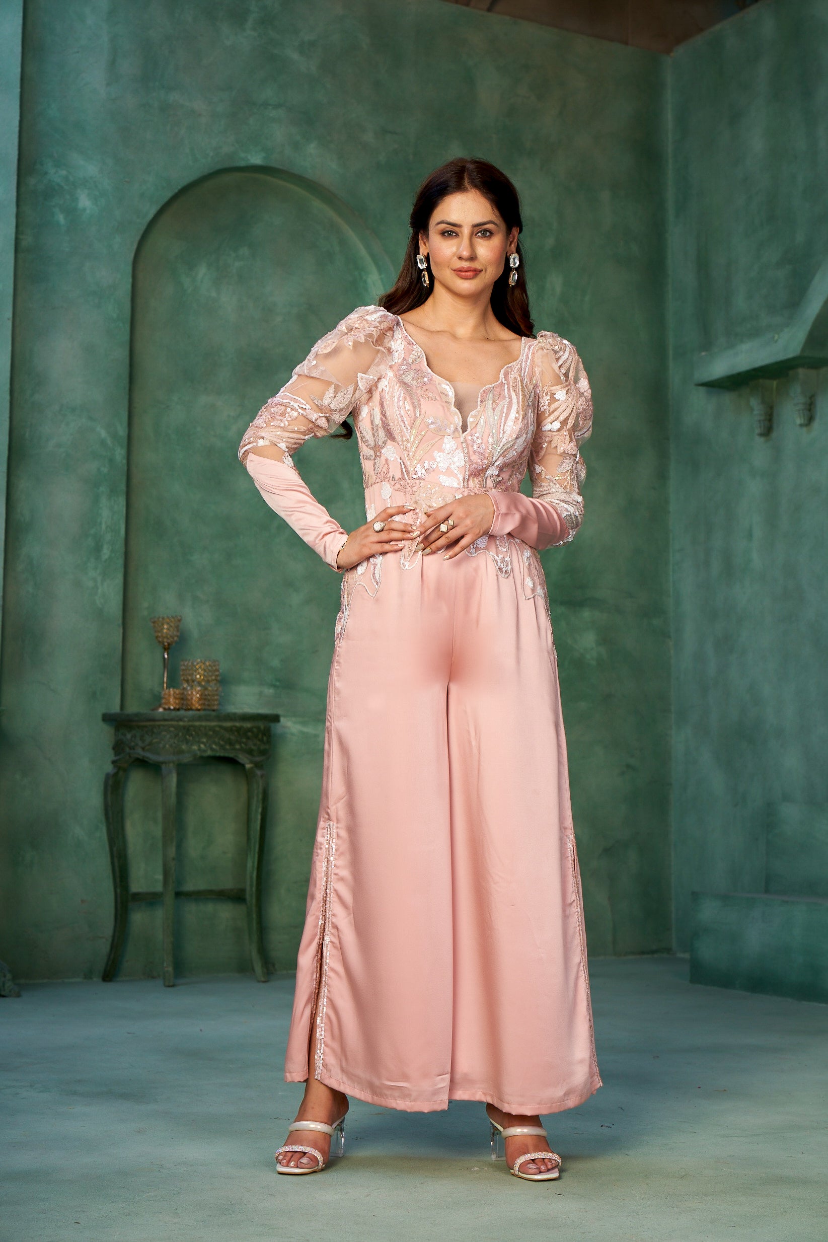 Cut work Silk jumpsuit
