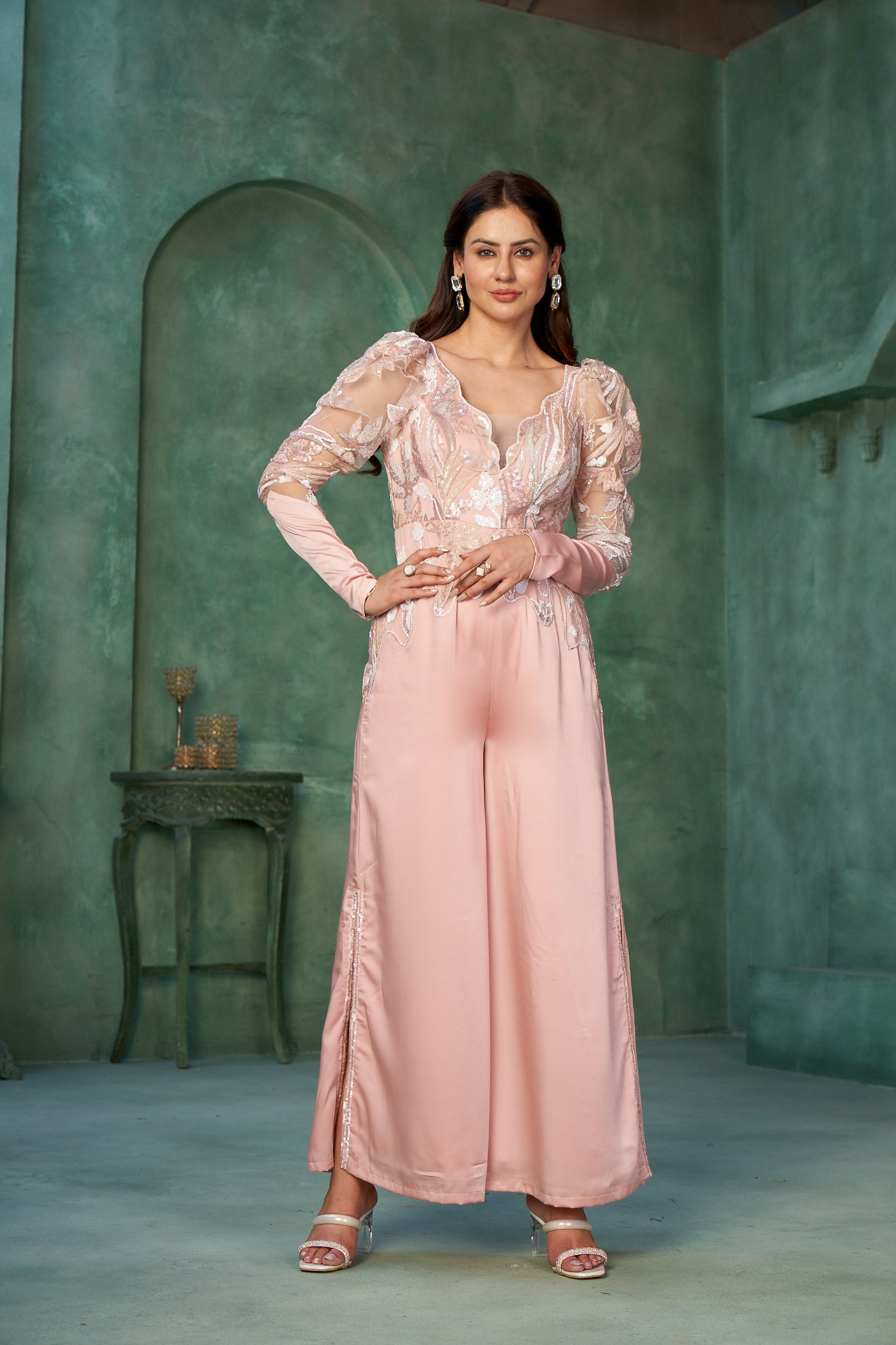 Cut work Silk jumpsuit